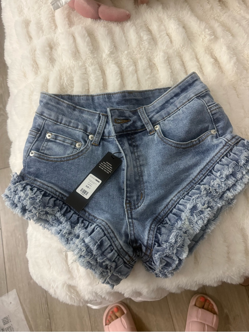 Fashion Nova Light Blue Ruffle-Hem Boyfriend Denim Shorts